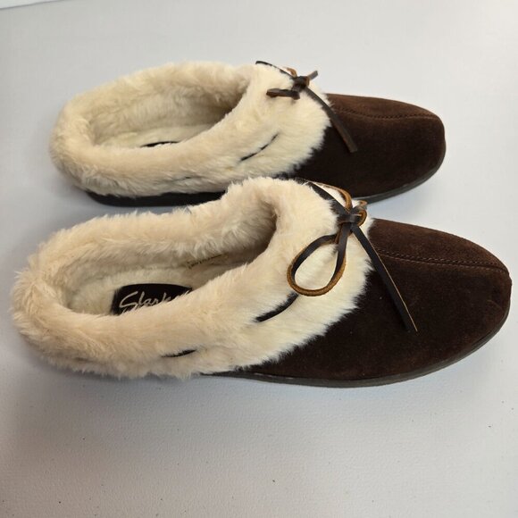 Clarks Women's Brown Suede Anabelle Faux Fur Lining Slippers Sz 8 - Picture 3 of 7
